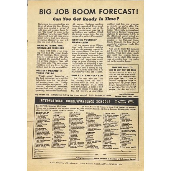ICS International Correspondence School Print Ad Vintage 1963 Job Boom - Picture 6 of 6